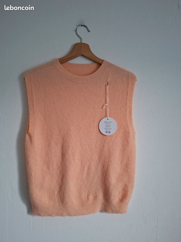 Pull débardeur avec alpaga,orange pâle, abricot, TU (34 à 40), dimensions photos, tout neuf (image 2)