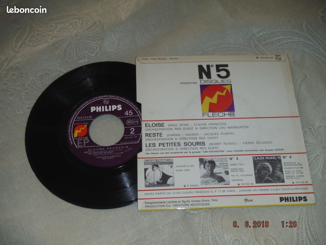 CLAUDE FRANCOIS- Eloïse - Vinyle 45 Tours- 1969 (image 2)