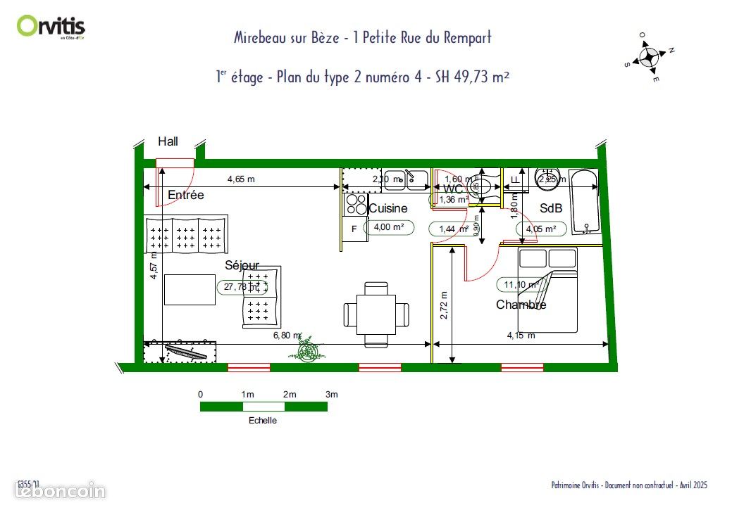 Appartement 2 pièces 50 m² · à Mirebeau-sur-Bèze · 50 m² · 409 €