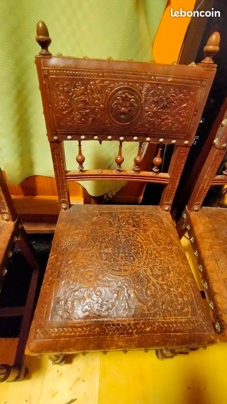 6 chaises anciennes en cuir (image 4)