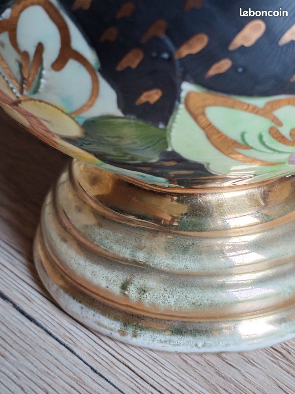 Vase Vintage Céramique Arte Veneziana, Décor Fleurs Peint Main et Dorure Or, Poterie Italienne Ancienne, Déco Shabby Chic Bohème (image 19)