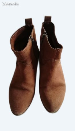 Bottines En Daim Marron COULEUR POURPRE - Pointure 37 - Talon Haut - Style Boots Femme