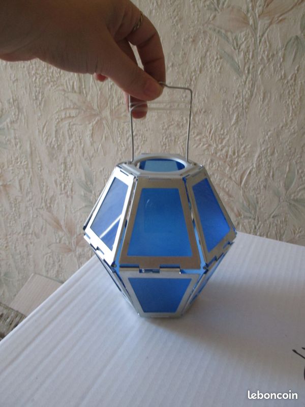 Photophore bleu/métal à suspendre (image 1)