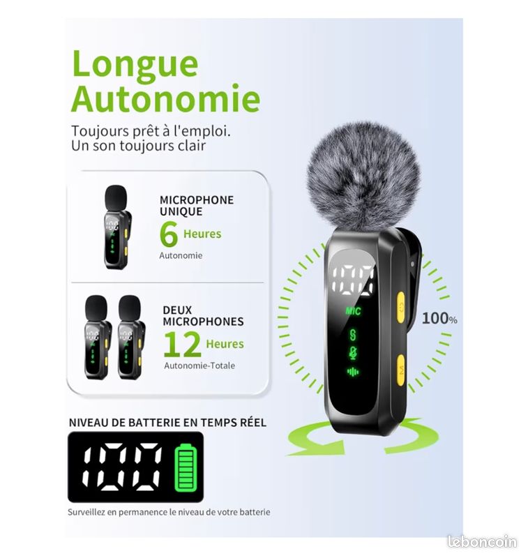 Mini Microphone à Condensateur pour iPhone, Android et PC, Micro Cravate Sans Fil Plug & Play avec Réduction du Bruit, Indicateur de Batterie et Bonnette Anti-Vent, pour YouTube, TikTok(gris foncé) (image 2)