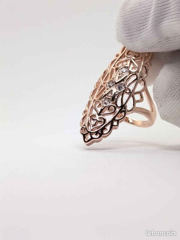 Bague Alliance Plaquée Or Jaune Ornée De Zircon - Taille 54 - Occasion - Superbe état