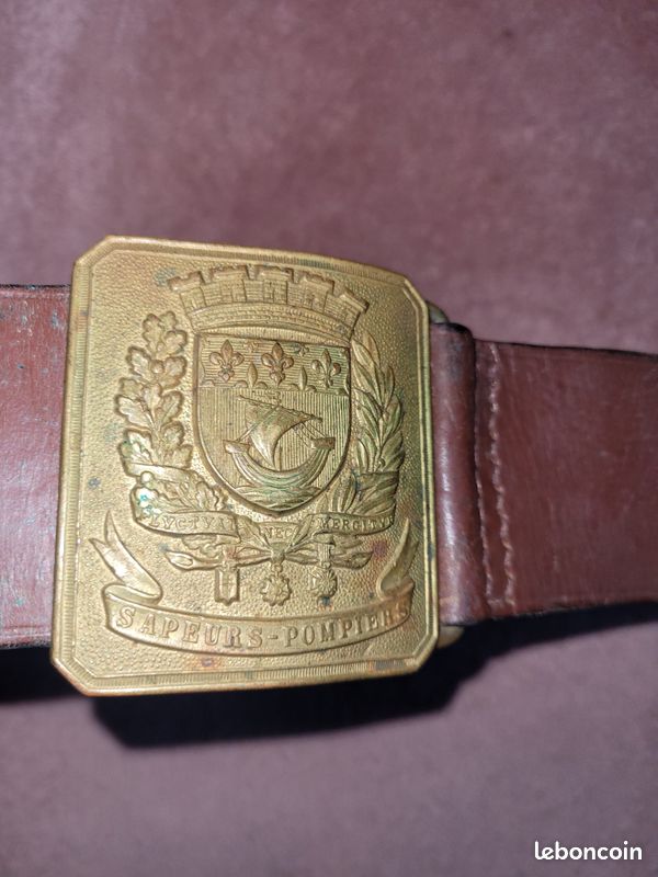 Ceinturon Et Boucle De Ceinture Sapeurs-pompiers Paris - IIIe République, En Laiton Doré, Occasion Bon état
