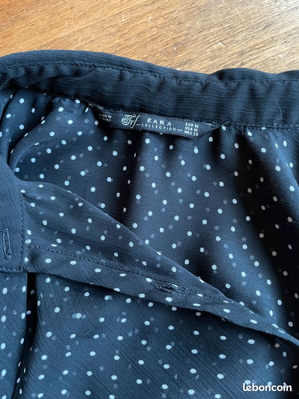 Chemisier Zara Noir à Pois – Taille M (10), Manches Courtes, Neuf Avec étiquettes
