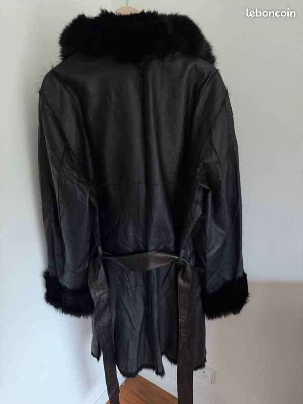 Manteau Cuir Noir Fourrure Intérieur O'Ned - Taille 44 - Occasion Très Bon état - Style Basique Femme