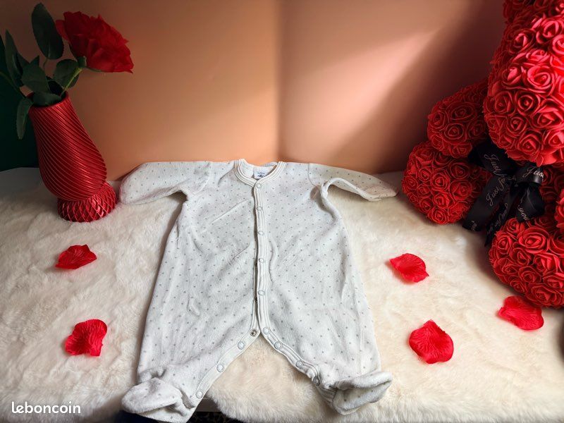 Pyjama / Grenouillère bébé | Blanc à pois gris | Très doux (image 1)