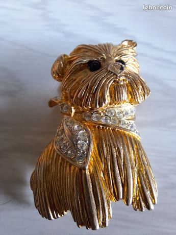 Broche Chien Vintage Carven 1898 - Métal Doré - Bijou Ancien