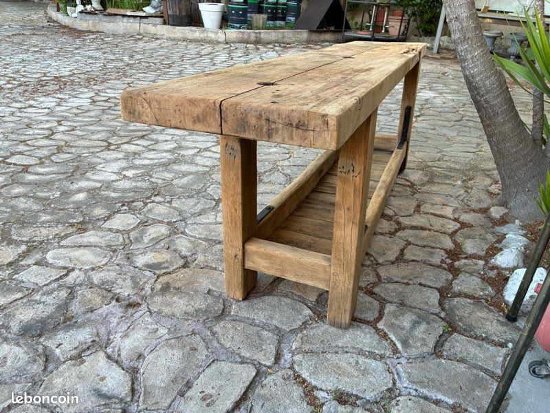 Véritable Établi menuisier bois chêne vintage ancien console comptoir bar meuble salle de bain (image 6)