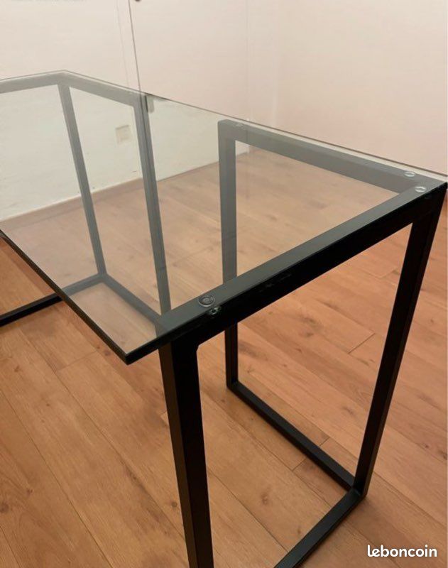 Bureau en verre et métal noir - pieds amovibles (image 2)