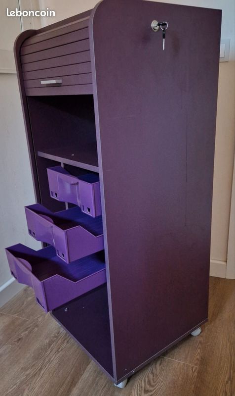 Armoire classeur mobile BUT
Couleur violet
Dimensions : 
l 47cm
P 47 cm
H 117cm avec roulettes
Excellent état comme neuf 
60 euros
Remise en mains propres uniquement (image 2)