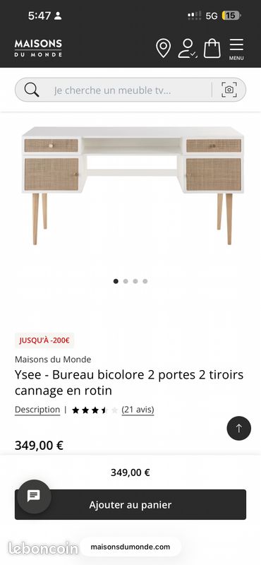 Bureau Maison du Monde + chaise + miroir IKEA – Excellent état (image 1)