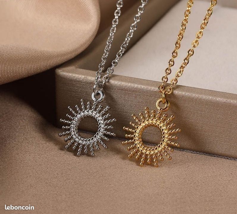 Collier Soleil Chaine Acier Inoxydable Femme Collier Fin Pendentif