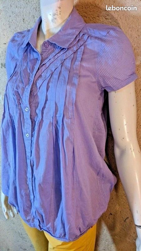 Tunique Manches Courtes Esprit Taille 36 - Mauve à Carreaux, Style Rock - Occasion Très Bon état