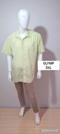 Chemise Manches Courtes Olymp Jaune Anis 3XL En Coton/lin à Carreaux - Occasion Très Bon état