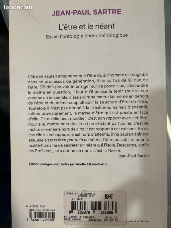 Livre neuf L’etre et le néant Sarte (image 3)