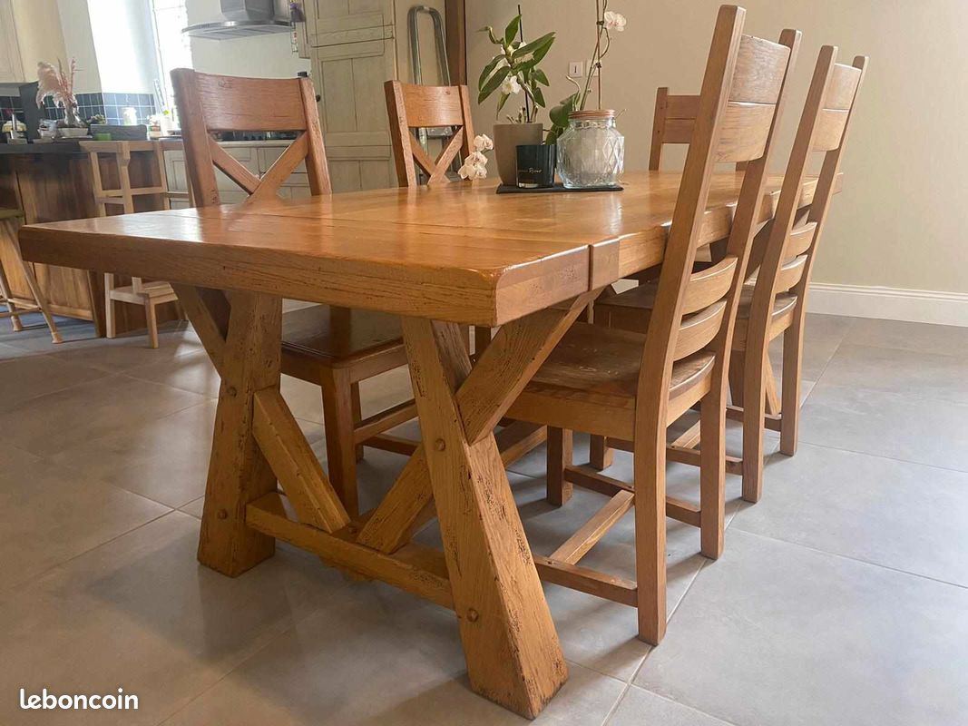 Table de ferme d'ébéniste et 6 chaises (image 1)