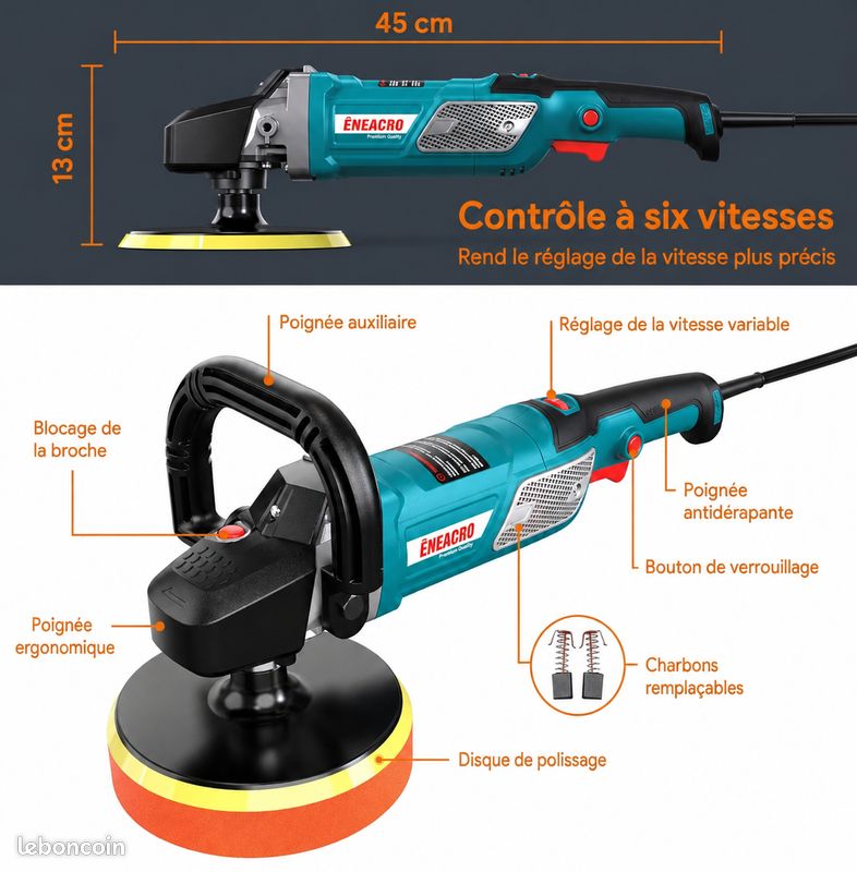 Polisseuse ENEACRO 1500 W – Neuve – 6 vitesses – Complète (image 3)