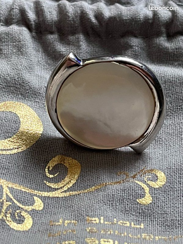 Bague Ancienne En Argent 925 Avec Jaspe - Taille 52 - Pierre Nacrée - Occasion En Excellent état