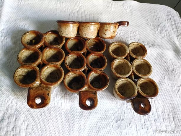 Lot De 6 Anciens Poêlons à Escargots En Grès – 6 Godets – Vaisselle Vintage