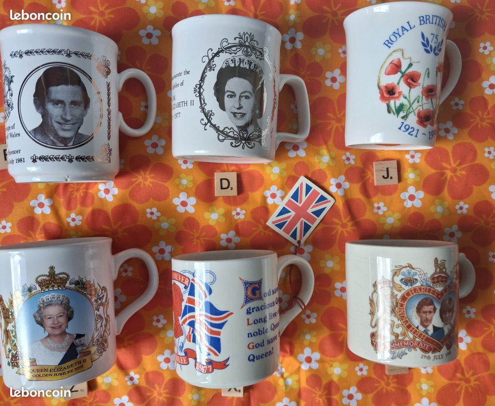 Tasses Royal Family anglaise vintage, dorures, jubilés (image 1)