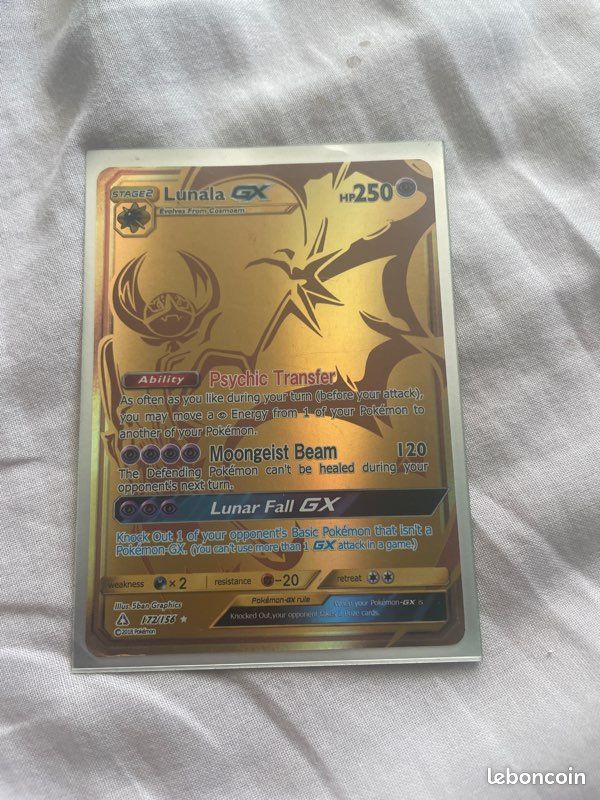 pokemon lunala gold card GX -Single you may move a Psychic Energy from 1 of your Pokémon to another of your Pokémon Pokemon Card Lunala GX Gold