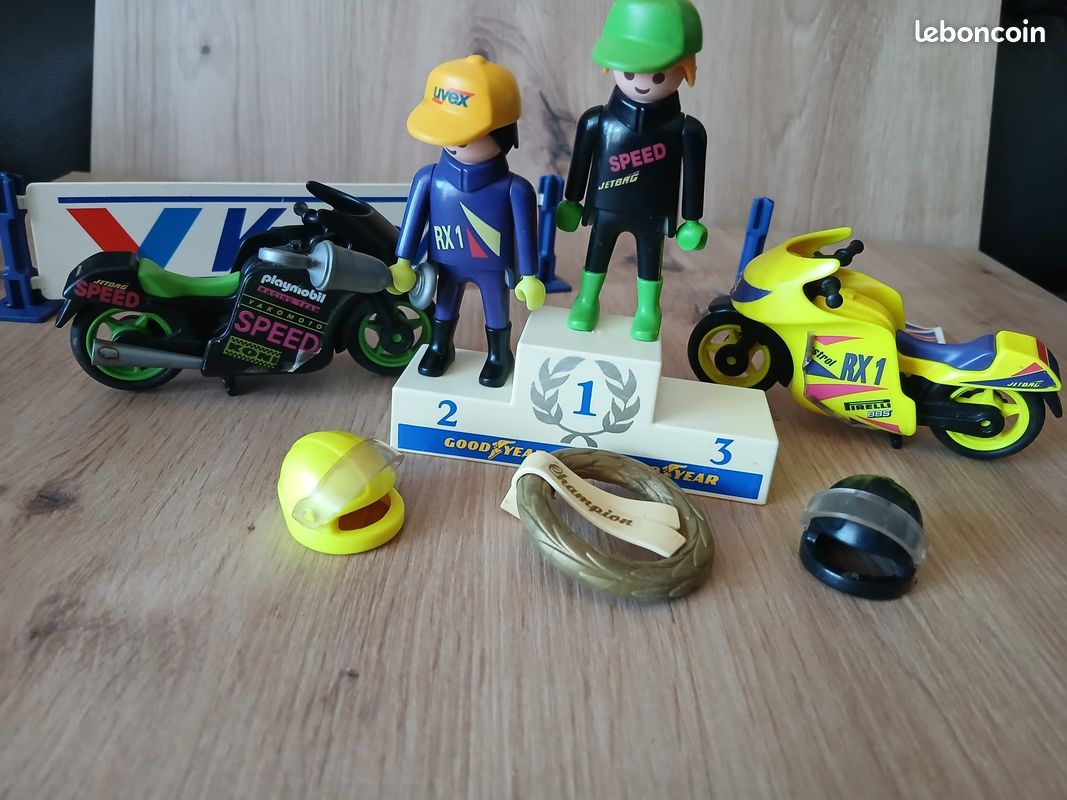 Playmobil Vintage - Moto De Course Noire Et Pilote Casqué Du Set 3779 (1994) - Occasion Bon état