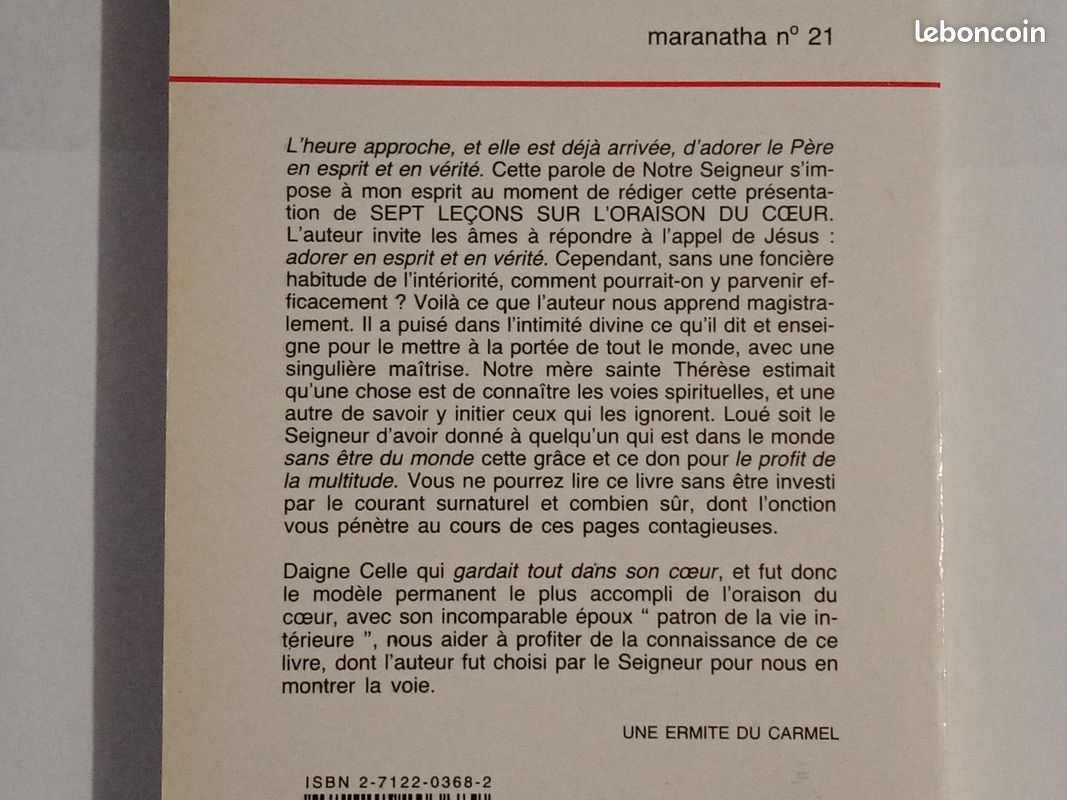 Livre spirituel, Sept leçons sur l' oraison du coeur, Daniel Maurin, édition Mediaspaul 1990 (image 2)