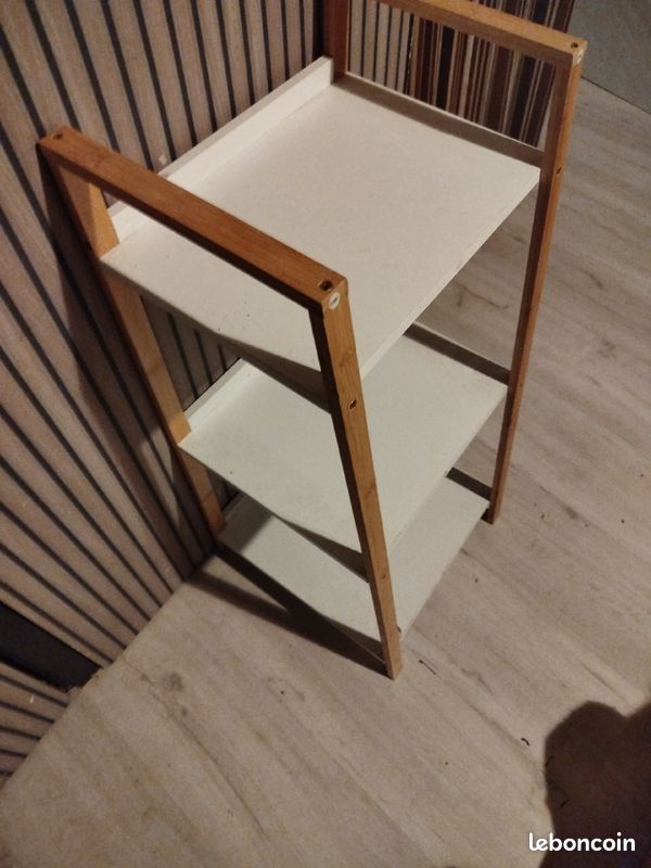 Petit meuble3tablettes bois et blanc (image 3)