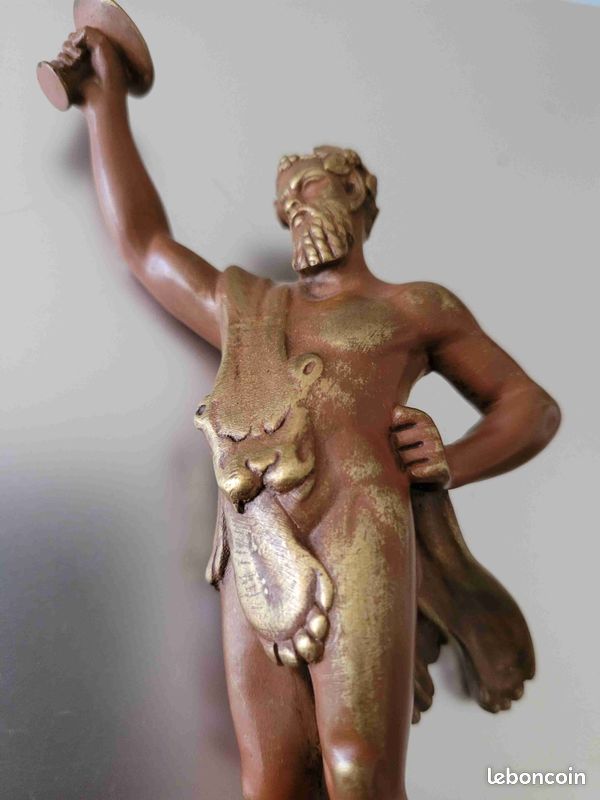 Buste Bacchus Dieu Romain Du Vin - Sculpture Bronze Style Antique Sur Socle Pierre