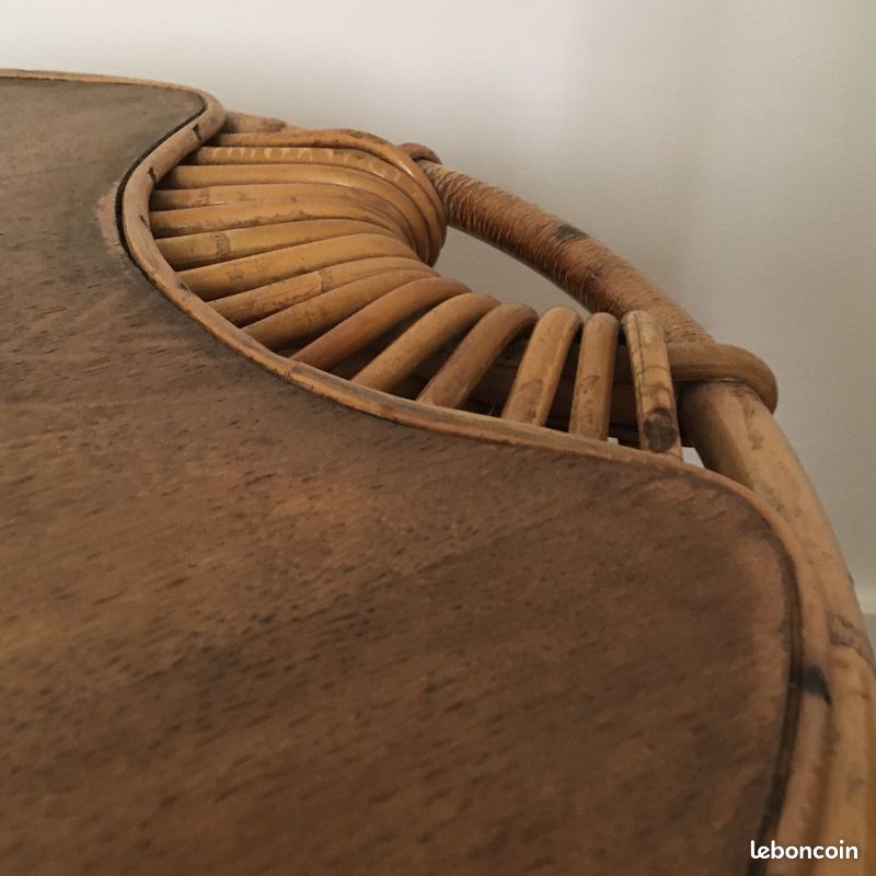 Table basse en bambou et osier 1950's par Janine Abraham (image 5)