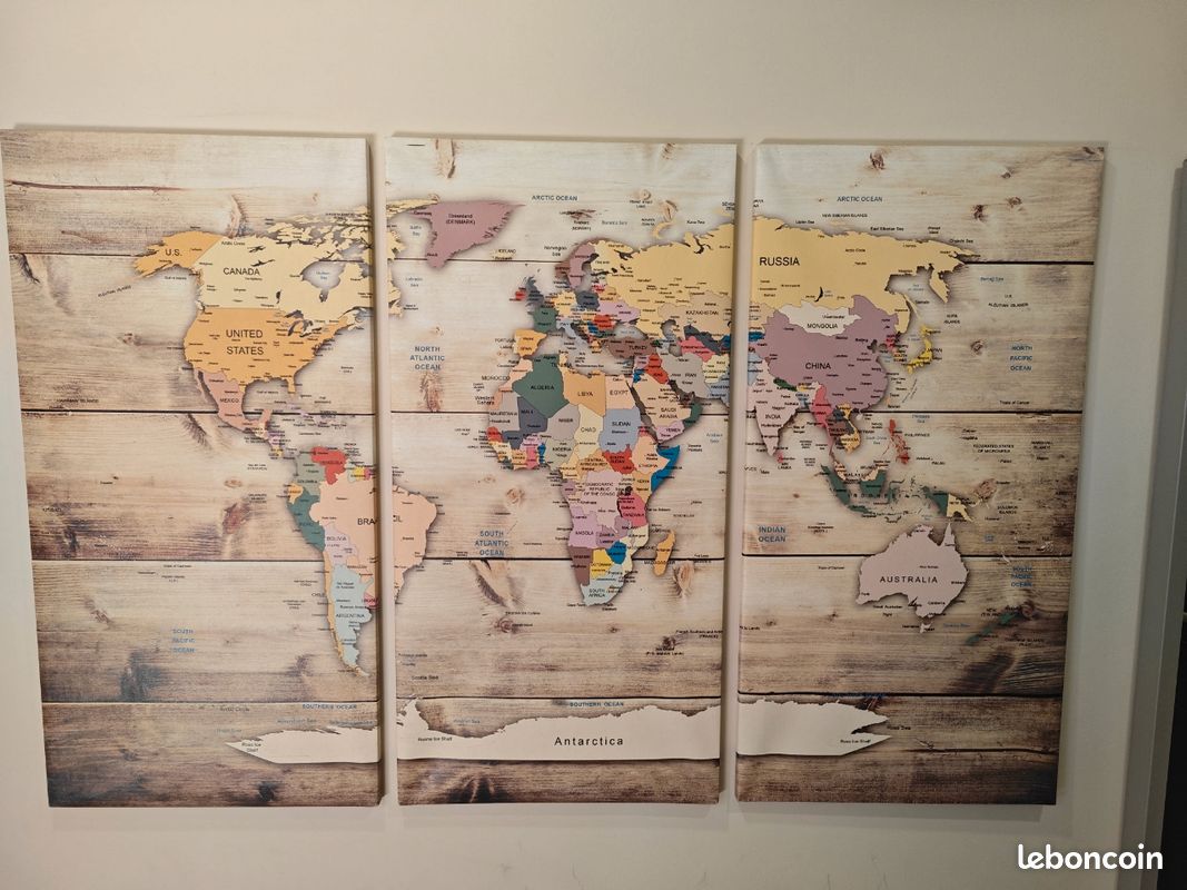 Tableau mappemonde triptyque (image 1)