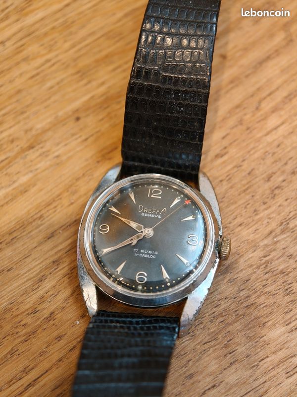 Montre Vintage DREFFA GENÈVE Cadran Noir — Années 50 — Style Militaire (image 1)