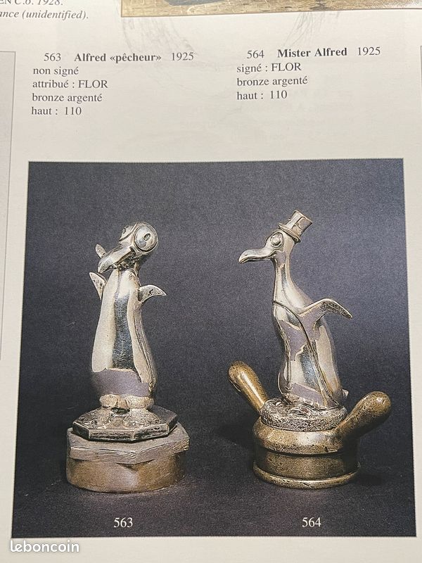Alfred pingouin bronze Mascotte automobile référencée bouchon radiateur Alfred le Pêcheur (image 4)