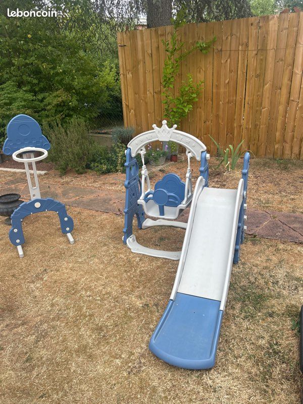 Toboggan De Jardin Bleu 210 X 40 Cm – Polypropylène Résistant – Pour Enfants 3-8 Ans – Se Combine Avec Tour De Jeu