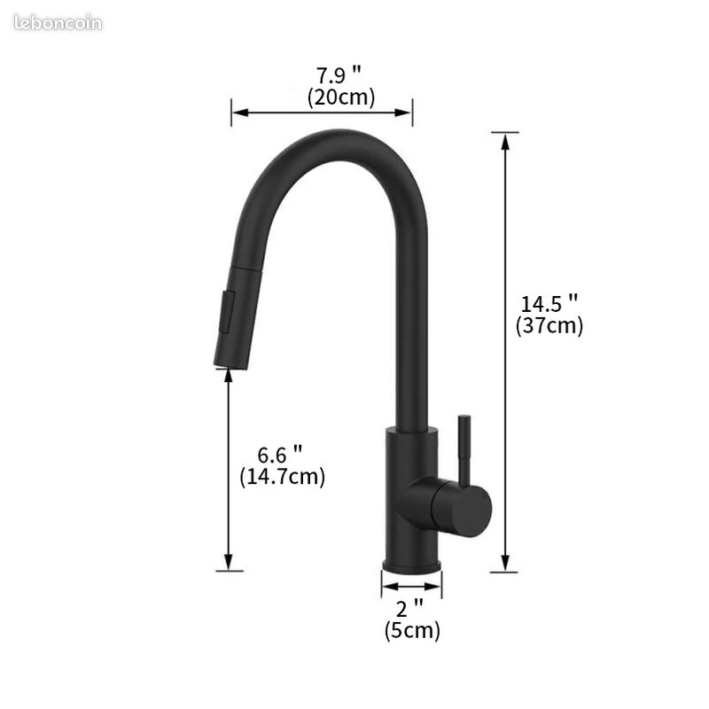 Robinet de cuisine noir mat – bec extractible, 2 jets, design moderne (image 5)