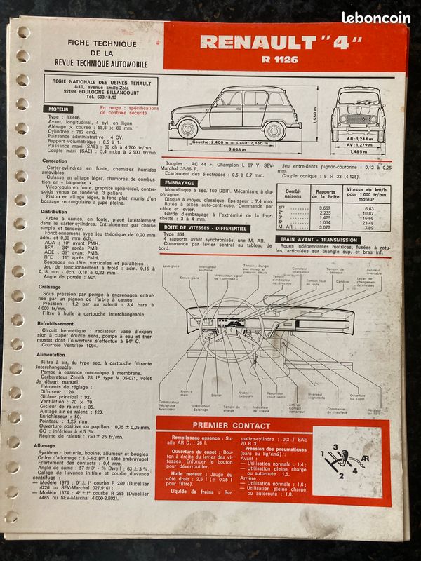 Fiches Techniques Renault 4/5/6/12/15/16/17/Estafette (image 1)