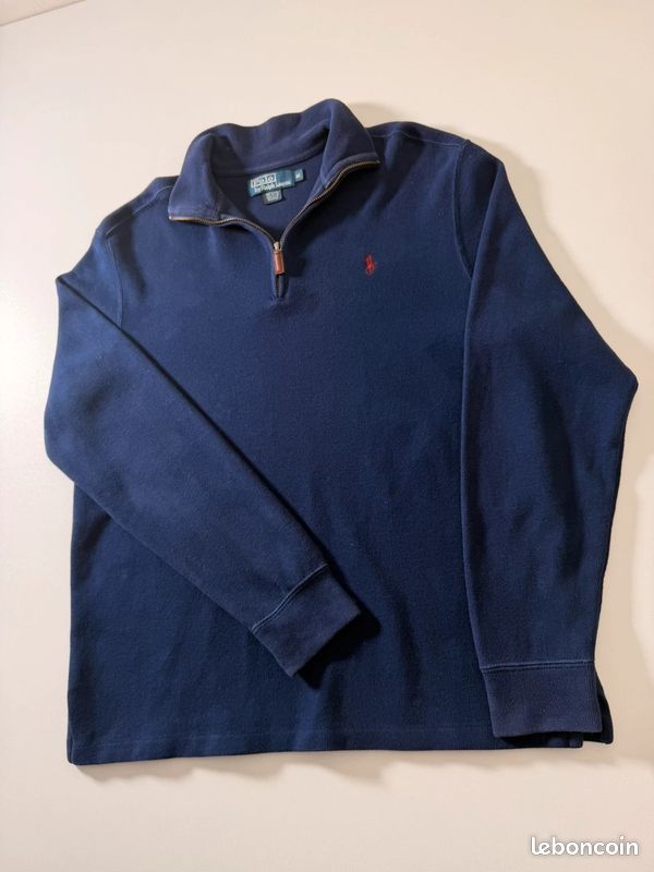 Pull Ralph Lauren half zip 1/4 zip col camionneur | bleu marine logo brodé rouge | taille M (image 4)