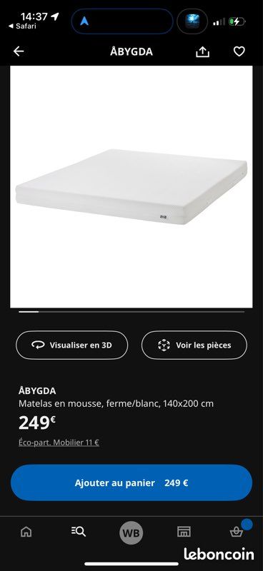 Lit IKEA BRIMNES + Matelas IKEA ABYGDA – 140x200 – Très bon état (image 7)