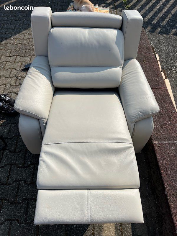 Fauteuil relax électrique en cuir gris (image 3)