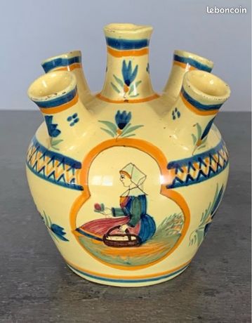 Vase à Broder Crewel Ancien, Motif Fleurs Toupie - Fini Et En Super état