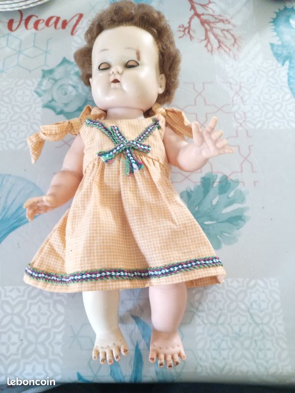 ANCIENNE POUPEE RAYNAL 2 YEUX RIBOULANTS RHODOÏD 40 CM