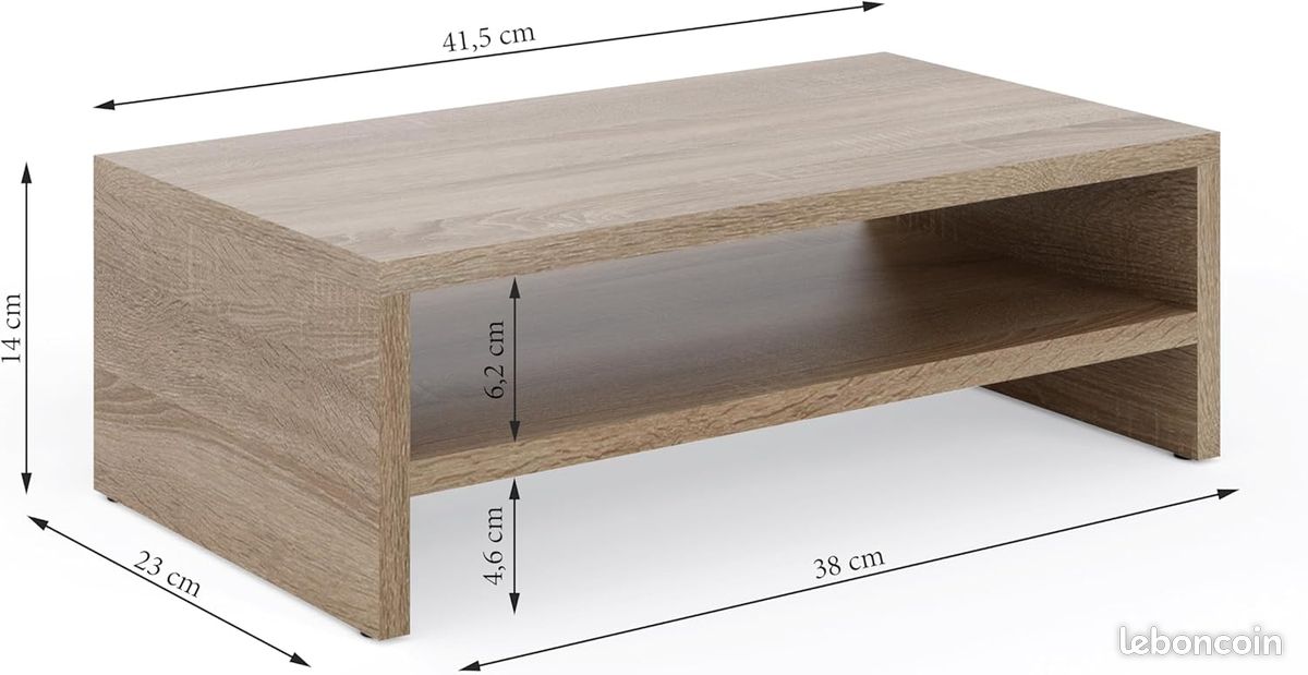 Support de Moniteur, Support pour écran d'ordinateur à 2 niveaux, Support pour ordinateur portable, Support d'ordinateur avec étagère de rangement, Sonoma (image 1)