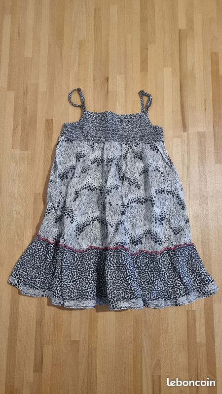 Robe Fille Catimini 4 Ans - Bleu Turquoise Floral - Manches Longues - 100% Coton - Occasion En Très Bon état