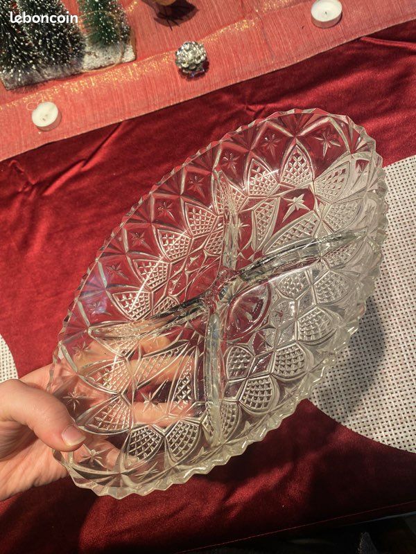 Plat à compartiment vintage en cristal et verre (image 2)