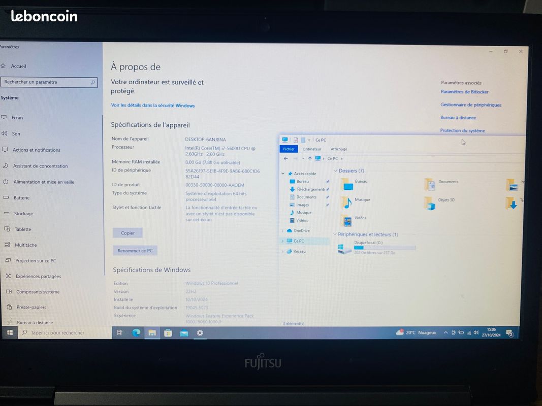 PC Portable Fujitsu U749 corei5-8Go-SSD256 (image 5)
