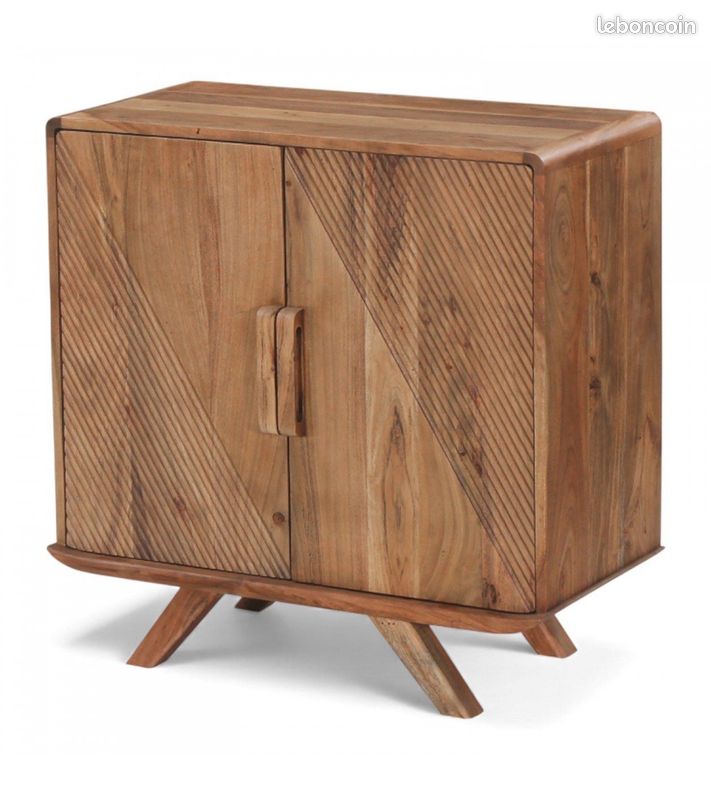 Buffet 2 portes acacia massif design géométrique – Neela (image 3)