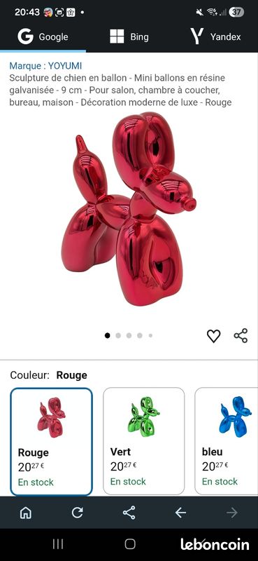 Statue chien Ballon résine, idée cadeau déco maison Laure